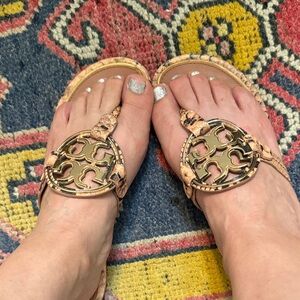 Tory Burch Miller Gold and Tan Sandals